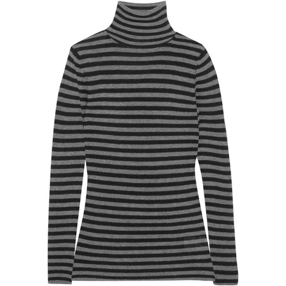 Vince Cashmere Grey Black Striped Turtleneck Sweater, Small - Picture 1 of 7